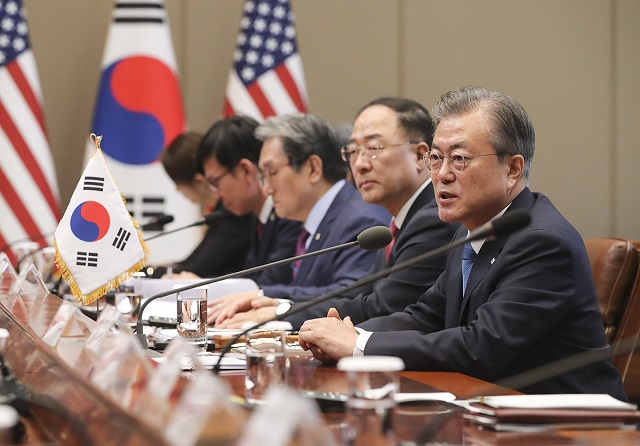 ▲ 지난달 30일 청와대에서 열린 한미 정상회담에서 문재인 대통령이 발언하고 있다. ⓒ청와대