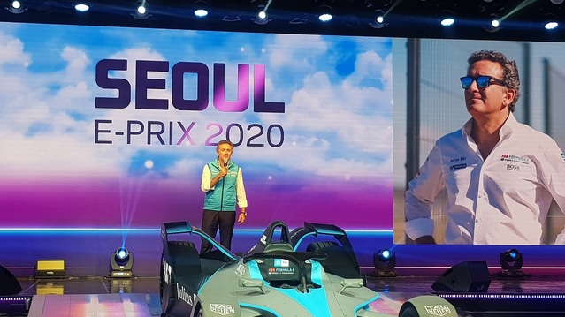 ▲ 알레한드로 아각(Alejandro Agag) 포뮬러 E 회장이 'Seoul E-Prix 2020 개최 기념’ 기자 간담회에서 인사말을 하고 있다.ⓒ뉴데일리