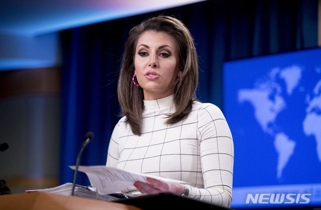 ▲ 모건 오테이거스 미국 국무부 대변인. ⓒ뉴시스 AP. 무단전재 및 재배포 금지.