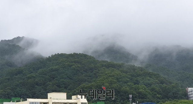 10일 오후부터 비가 내리기 시작한 충북 청주시 우암산이 운무에 휩싸여 있다.ⓒ박근주 기자