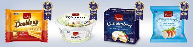 ▲ 좌측부터 상하치즈 더블업 체다, 리코타 치즈, 까망베르 치즈, 후레쉬 모짜렐라ⓒ매일유업