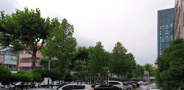 ▲ 비가 개인 12일 오후 6시 충북도청 서문 근처에서 바라본 북쪽 하늘이 구름이 낀 가운데 선선한 날씨를 보이고 있다.ⓒ박근주 기자