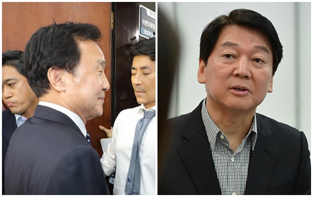 ▲ 손학규 바른미래당 대표가 당 혁신을 요구하며 단식 농성 중이던 권성주 혁신위원과 대치 중인 모습(왼쪽)과 안철수 전 국민의당 대표(오른쪽). ⓒ뉴데일리 DB