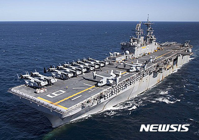▲ 한반도에서 무슨 일이 생기면 즉각 달려오는 강습상륙함 '본험 리처드'함. 세월호 때도 훈련을 멈추고 한반도로 달려왔다. ⓒ뉴시스. 무단전재 및 재배포 금지.