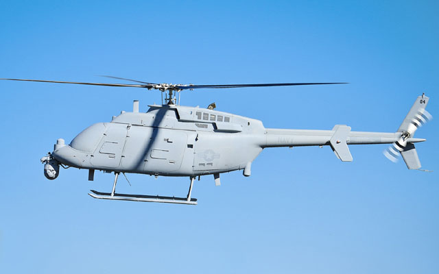 ▲ 미군이 현재 사용 중인 MQ-8C 파이어 스카우트. 벨 407 헬기 기체를 베이스로 개조했다. ⓒ미해군 항공대 공개사진.