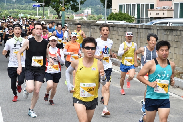 ▲ ‘청송사과트레일런대회’는 다른 마라톤대회와는 달리 연중 가장 무더운 8월에 시원한 폭포수가 흘러내리는 강수욕장에서 개최되는 이색적인 마라톤대회이다.ⓒ청송군