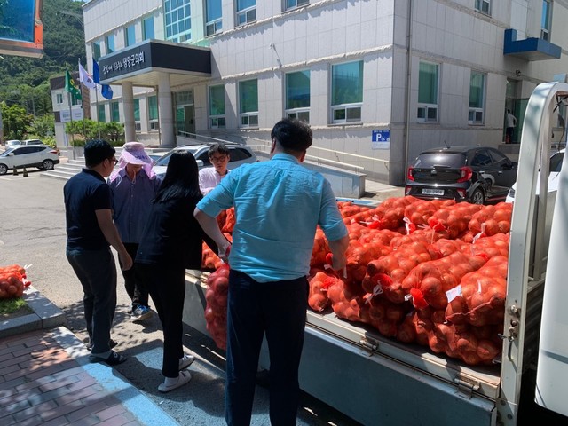 ▲ 영양군(군수 오도창)은 6월부터 양파 가격 하락으로 어려움을 겪고 있는 생산 농가의 고통분담을 위해 양파 팔아주기 행사를 적극 추진하고 있다.ⓒ영양군