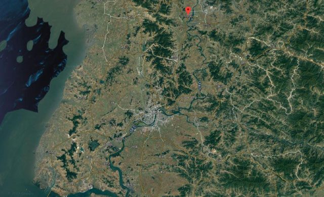 ▲ 지도 윗부분 붉은 표시가 평안남도 순천시 위치다. 대동강 상류에 있다. ⓒ구글 지도 캡쳐.