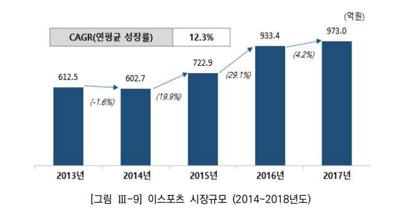 ▲ 국내 e스포츠 시장 규모 성장추이 ⓒ한국콘텐츠진흥원