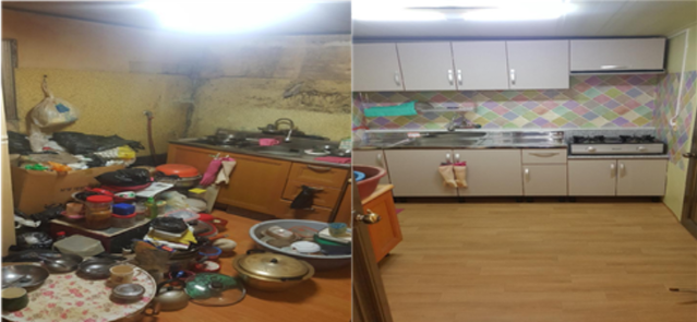 ▲ 메리츠화재 걱정해결단 사업을 통해 집수리를 지원받은 최 모씨의 집. (왼쪽)수리 전, (오른쪽)수리 후ⓒ메리츠화재