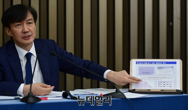 ▲ 조국 법무부 장관 후보자가 2일 오후 국회에서 자처한 기자회견에서 사모펀드 의혹과 관련한 질문에 답하고 있다. ⓒ정상윤 기자