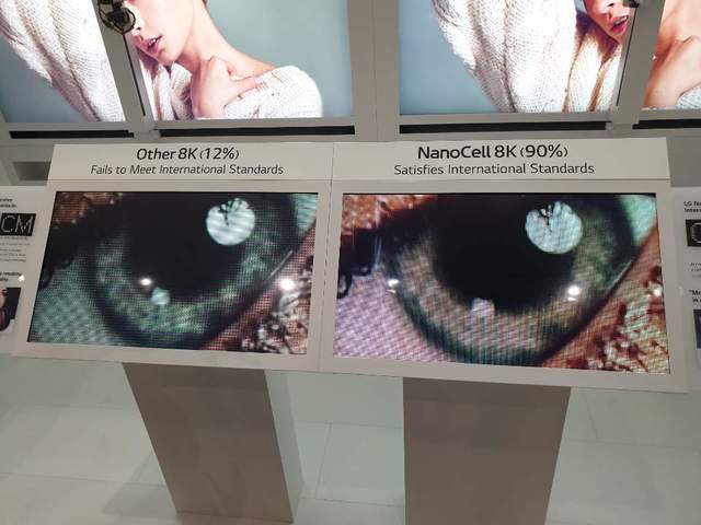 ▲ IFA 2019 LG전자 전시관에 8K 화질 선명도를 비교하기 위해 화면을 클로즈업한 모습. ⓒ장소희 기자