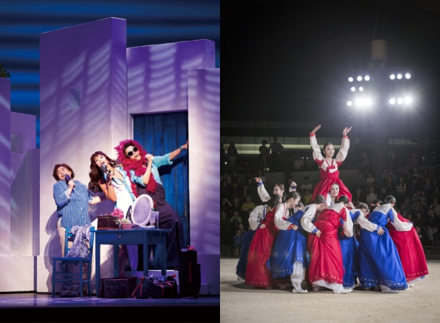▲ 뮤지컬 '맘마미아!' 공연 장면(왼쪽)과 국립국악원 추석공연 '팔도유람' 강강술래 모습.ⓒ신시컴퍼니, 국립국악원
