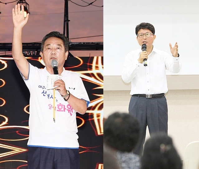 ▲ 지난 8월 신청사유치를 위한 달성음악회에 참석한 김문오 달성군수와 2017년 5월 행복북구 Leader's 평생대학원에 참석한 배광식 북구청장 모습.ⓒ달성군청, 북구청 홈페이지
