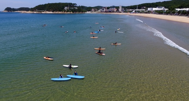 ▲ 충남 태안 만리포해수욕장에서 서핑 장면.ⓒ태안군