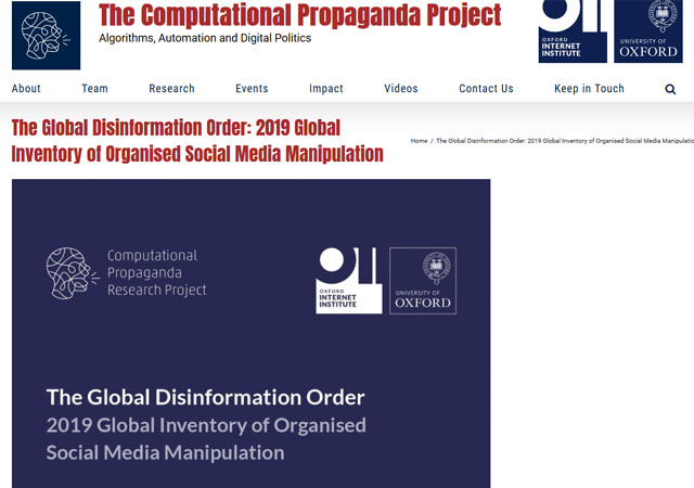 ▲ 옥스퍼드대 연구팀이 내놓은 세계 역정보 현황 보고서 표지.ⓒ옥스퍼드대 연구팀 홈페이지 캡쳐.