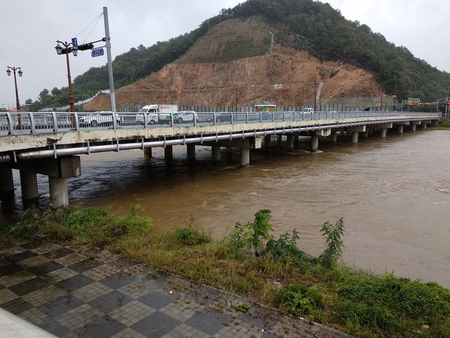 ▲ 홍수특보 발령 당시 김천교 수위 장면.ⓒ김천시