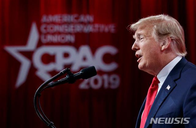 ▲ 2019 CPAC에 참석한 도널드 트럼프 미국 대통령. ⓒ뉴시스. 무단전재 및 재배포 금지.