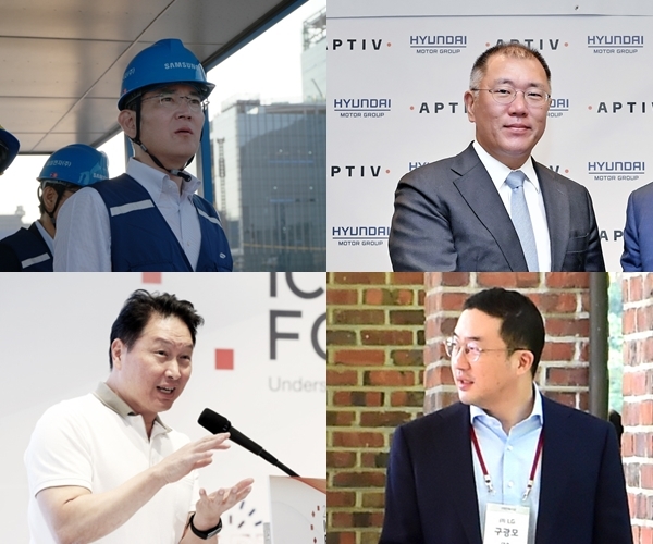 ▲ 이재용 삼성전자 부회장(왼쪽위부터 시계방향)과 정의선 현대차 수석부회장, 구광모 LG 회장, 최태원 SK 회장. ⓒ각사
