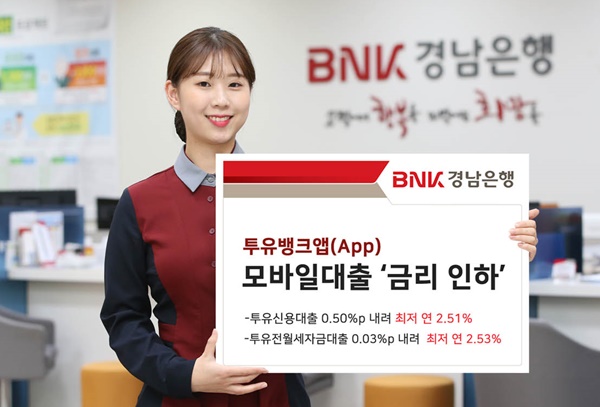 ▲ BNK경남은행이 투유뱅크앱 모바일대출 금리를 인하했다. ⓒBNK경남은행