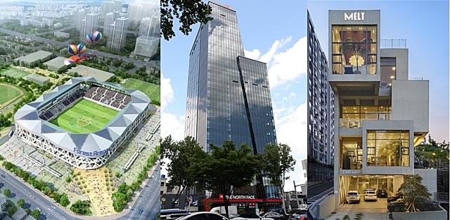 ▲ 제28회 대구시 건축상 최우수상에 선정된 시민운동장 축구전용경기장(왼쪽부터), YMSA빌딩, MELT 건물 모습.ⓒ대구시