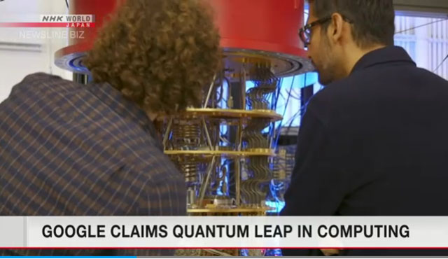▲ 구글은 23일(현지시간) 네이처를 통해 양자 컴퓨터의 연산이 기존 컴퓨터를 월등히 추월하는 '양자 우위'에 성공했다고 밝혔다. ⓒ日NHK 월드뉴스 화면캡쳐.