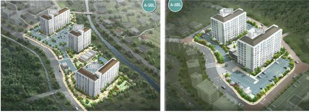 ▲ 대구신서 13(왼쪽)·14단지 조감도.ⓒLH 대경본부