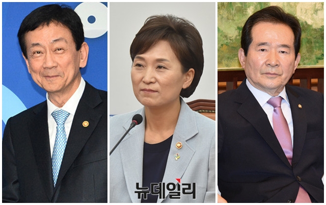 ▲ 진영 행정안전부 장관, 김현미 국토교통부 장관, 정세균 전 국회의장. ⓒ뉴데일리 DB