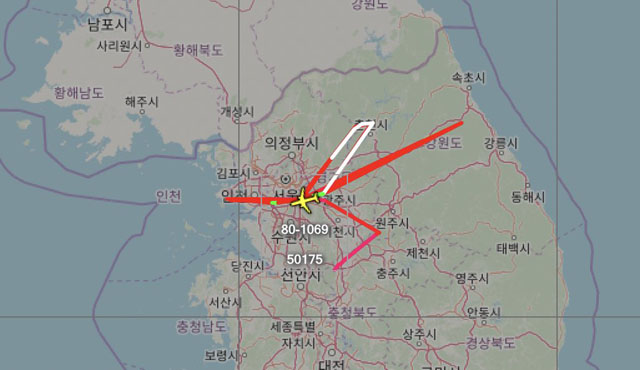 ▲ 에어크래프트 스팟이 밝힌, 지난달 30일 미공군 U-2S 정찰기의 궤적. ⓒ