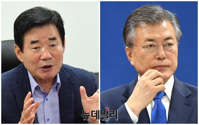 ▲ 김진표 더불어민주당 의원과 문재인 대통령. ⓒ뉴데일리 DB