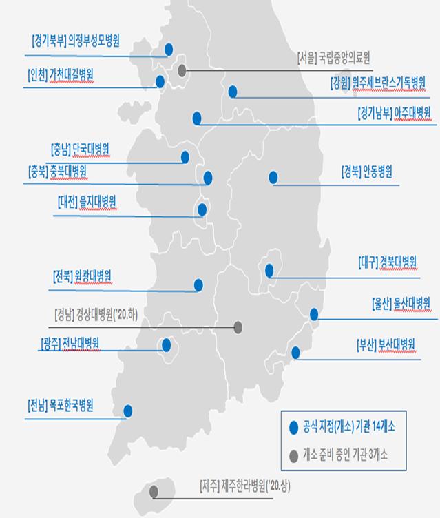 ▲ 전국 권역외상센터 현황 ⓒ보건복지부