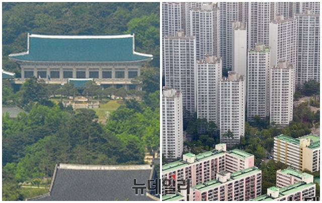 ▲ 청와대 본관과 수도권 아파트. ⓒ뉴데일리 DB