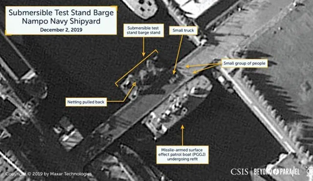 ▲ '비욘드 패러렐'이 14일(현지시간) 공개한 북한 남포 해군조선소 일대 위성사진. ⓒ美CSIS 공개사진-막사 테크놀러지 제공.