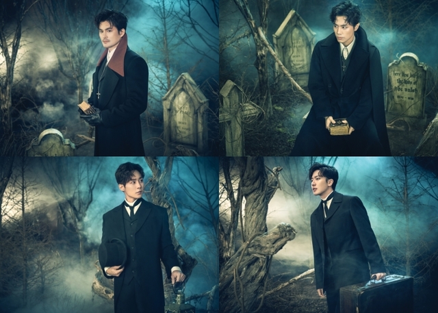 ▲ 뮤지컬 '드라큘라'에서 반헬싱 역의 강태을·손준호, 조나단 역을 맡은 이충주·진태화 캐릭터 컷.ⓒ오디컴퍼니