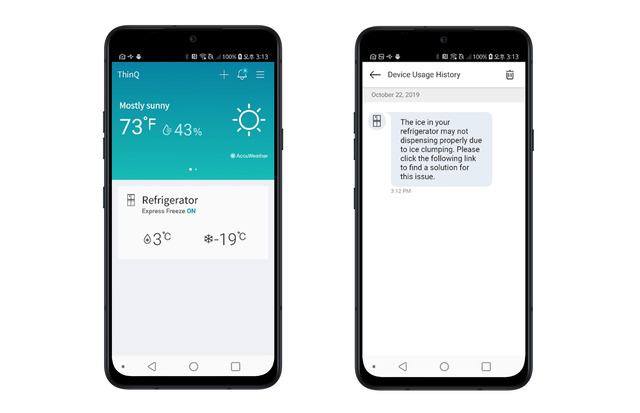 ▲ LG전자가 미국에 본격 런칭할 프로액티브 서비스(Proactive Customer Care Service)가 LG 씽큐(LG ThinQ) 앱에 등록된 냉장고의

작동상태를 분석해 얼음 디스펜서에 생길 수 있는 고장 가능성을 사전에 감지하고 최적의 상태를 유지할 수 있는 관리방법을 알려주고 있다.ⓒLG전자