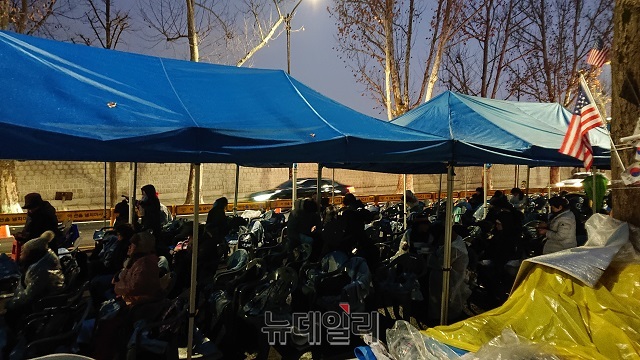 ▲ 30일 밤 청와대 앞 효자로에서 열린 '문재인 퇴진 국민대회' 철야 농성. ⓒ이상무 기자