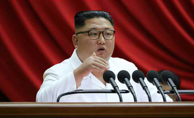 ▲ 노동당 중앙위 전원회의에서 말하는 김정은. ⓒ뉴시스. 무단전재 및 재배포 금지.