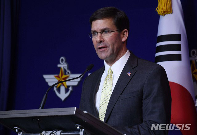 ▲ 지난 11월 방한 당시 마크 에스퍼 미국 국방장관. ⓒ뉴시스. 무단전재 및 재배포 금지.