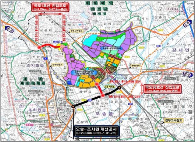 ▲ 오송~조치원 연결도로 개선공사 노선도.ⓒ행정중심복합도시건설청