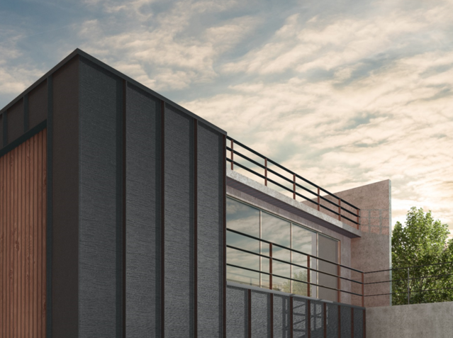 ▲ 국내 최초로 가로 무늬 NOWAVE 엠보를 사용한 건축 시공 사례.ⓒKG동부제철