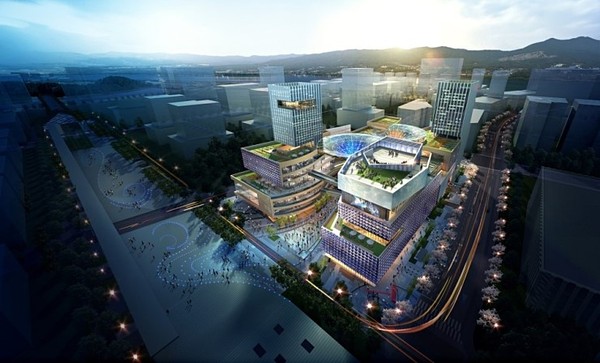 ▲ 그동안 3년여를 표류했던 세종시 어반아트리움(도시문화상업가로)P4 구역의 재개움직임이 일면서 주목받고 있다. P4 투시도.ⓒ동부건설