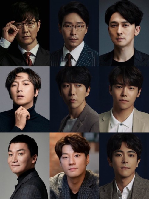 ▲ (왼쪽 상단부터) 이건명, 엄기준, 강필석, 박건형, 김재범, 박은석, 조재윤, 이천희, 박정복.ⓒ더블케이필름앤씨어터