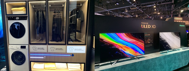▲ TCL의 의류관리기와 하이센스의 'ULED' TV. ⓒ이성진 기자