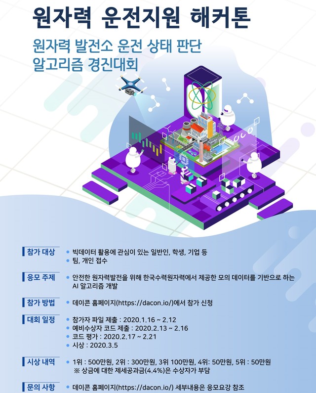 ▲ 한수원은 16일부터 내달 2일까지 원자력발전소 상태 판단 알고리즘 경진대회를 개최한다 ⓒ경진대회 포스터