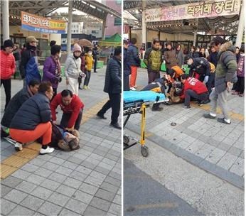 ▲ 대구 북구을 자유한국당 권오성 예비후보가 선거운동 중 갑자기 의식을 잃고 쓰러진 지역주민에게 응급조치를 해 소중한 시민 생명을 구했다.ⓒ권 예비후보측