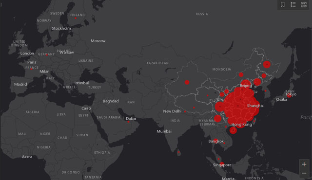 ▲ 미국 존스홉킨스대가 제공하는 우한폐렴 통계. 미국 동부표준시(EST)로 29일 자정 기준이다. ⓒ존스홉킨스대 인포그래픽 캡쳐.