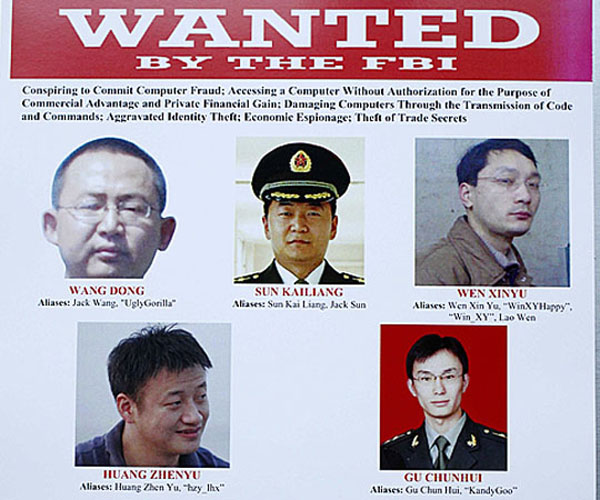 ▲ 미국 연방수사국(FBI)의 산업스파이 수배전단. 모두 중국 인민해방군과 관련이 있다. ⓒ뉴시스 AP. 무단전재 및 재배포 금지.