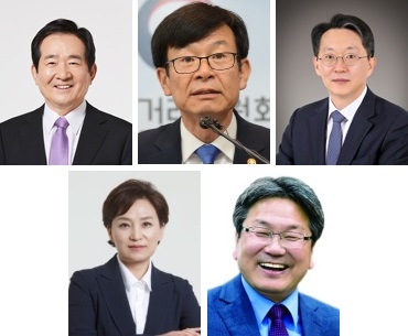 ▲ 왼쪽부터 정세균 국무총리, 김상조 정책실장, 김현준 국세청장, 김현미 국토부 장관, 강기정 정무수석. ⓒ 네이버 인물정보