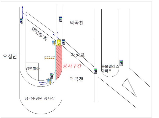 ▲ 영덕군은 영덕전통시장 입구에서 삼각주공원 방면 강변도로를 2월부터 4월 15일까지 전면 통제할 계획이다.ⓒ영덕군