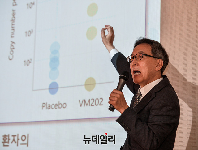 ▲ 김선영 헬릭스미스 대표는 지난해 9월24일 서울 여의도 NH투자증권 본사에서 기업설명회를 진행했다. ⓒ박성원 기자